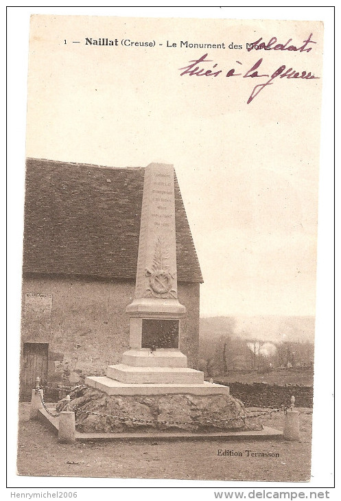 Creuse - 23 - Naillat Le Monument Aux Morts - Autres & Non Classés