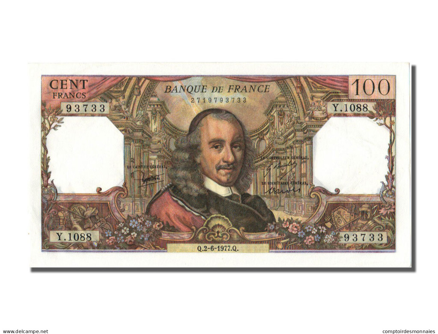 Billet, France, 100 Francs, 100 F 1964-1979 ''Corneille'', 1977, 1977-06-02 - 100 F 1964-1979 ''Corneille''