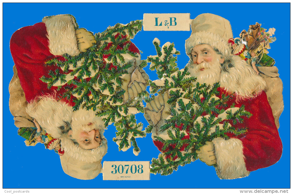 DECOUPIS  ANCIENS GAUFRE, PERE NOEL SAPIN, PLANCHE L&B No 30708 SANTA CLAUS CHRISTMAS TREE MINT Cond. Ca 20 X 12 Cm - Di Natale