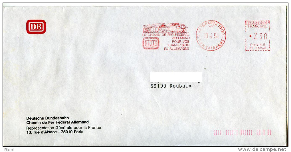 EMA Transport,train,DB Deutche Bundesbahn,Le Chemin De Fer Federal Allemand,rue D'Alsace,Paris,lettre 19.4.1991 - Trenes