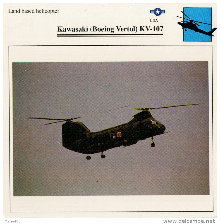 KAWASAKI (BOEING  VERTOL) KV-107   2  SCAN    (NUOVO CON DESCRIZIONE TECNICA SUL RETRO) - Elicotteri