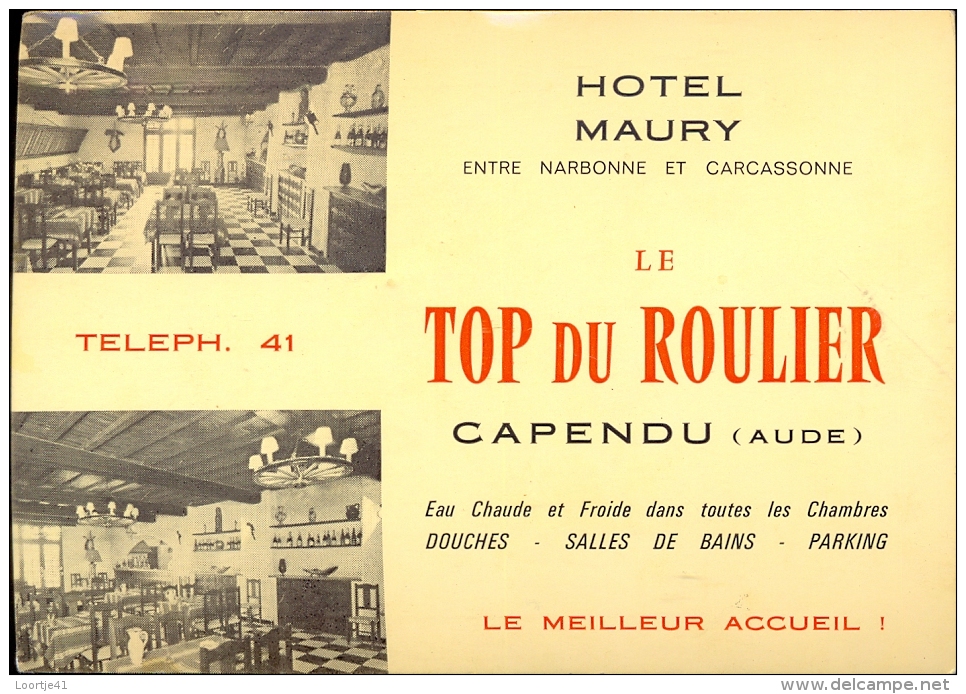 Pub Reclame Carte Visite - Hotel Maury - Le Top Du Roulier - Capendu Aude - Tarjetas De Visita