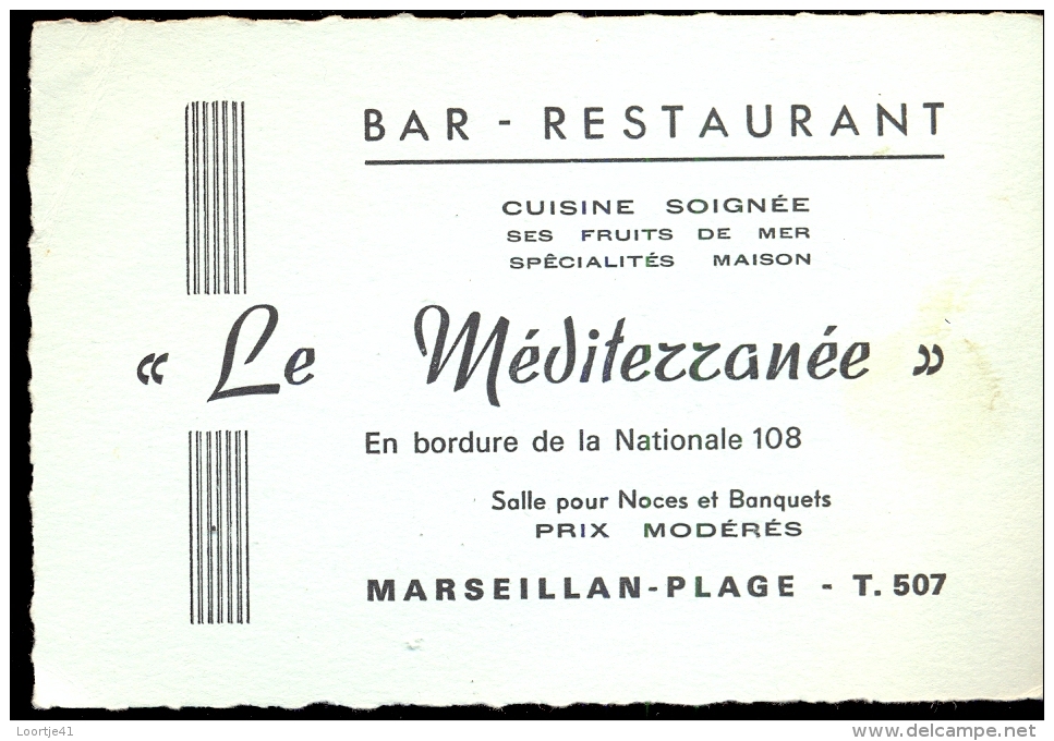 Pub Reclame Carte Visite - Bar Restaurant Le Méditerranée - Marseillan - Plage - Cartes De Visite