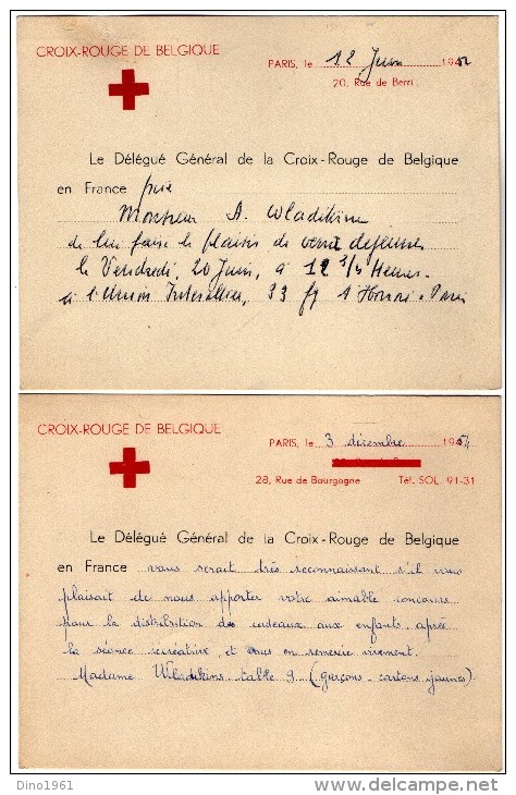 VP2730 - PARIS - 2 Cartes D'invitation Du Délégué Général De La Croix - Rouge De Belgique En France - Otros & Sin Clasificación