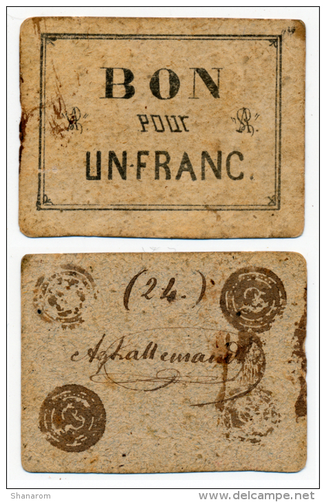 1870 // BOURGES // Bon Pour Un Franc - ...-1889 Franchi Antichi Circolanti Durante Il XIX Sec.