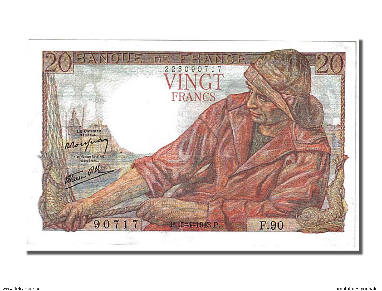 Billet, France, 20 Francs, 20 F 1942-1950 ''Pêcheur'', 1943, 1943-04-15, SUP+ - 20 F 1942-1950 ''Pêcheur''