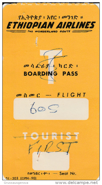 DOC2) ETHIOPIAN AIRLINES BOARDING PASS TICKET ETICHETTA BAGAGLI ANNI 50 - Biglietti