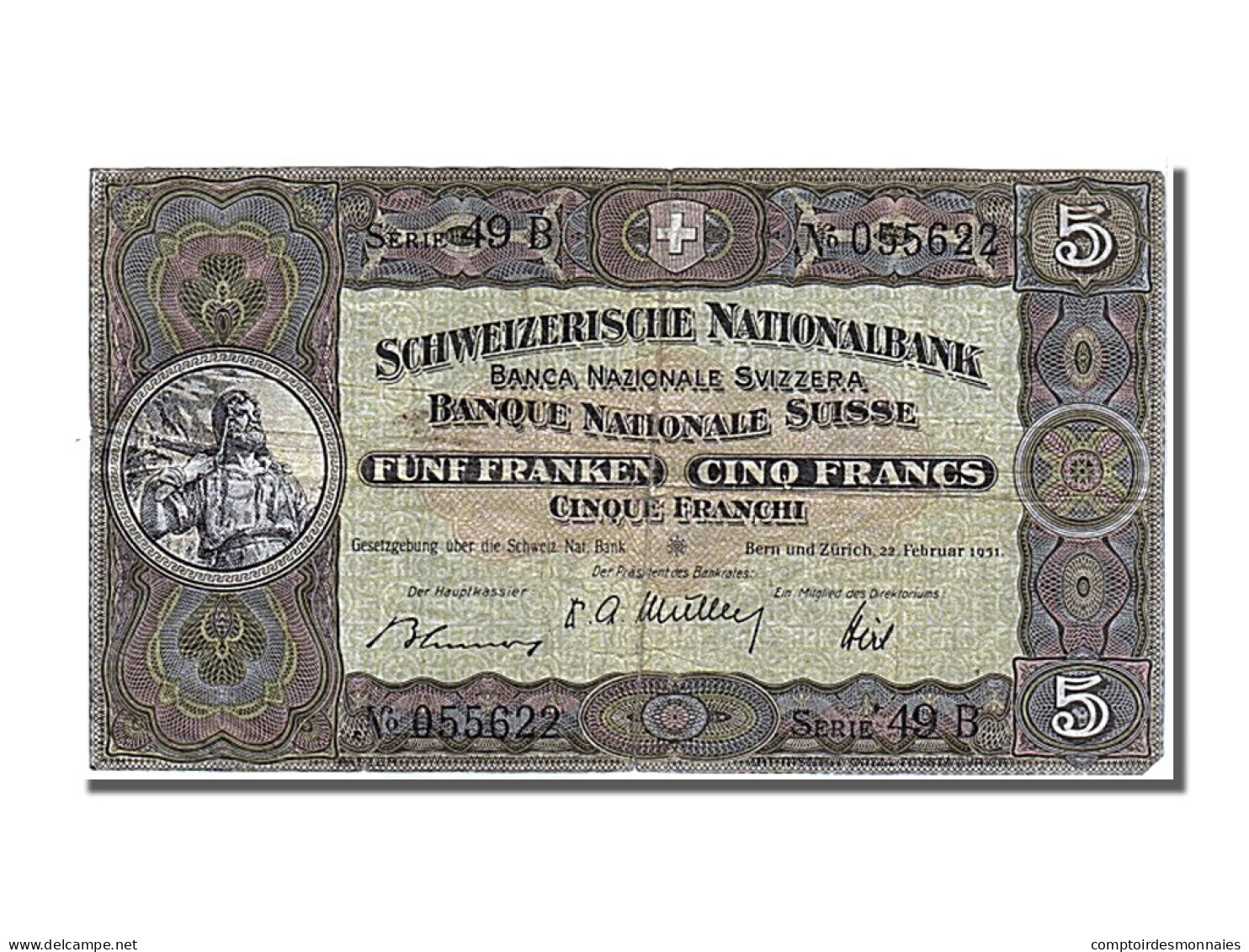 Billet, Suisse, 5 Franken, 1951, 1959-02-22, TTB - Suiza