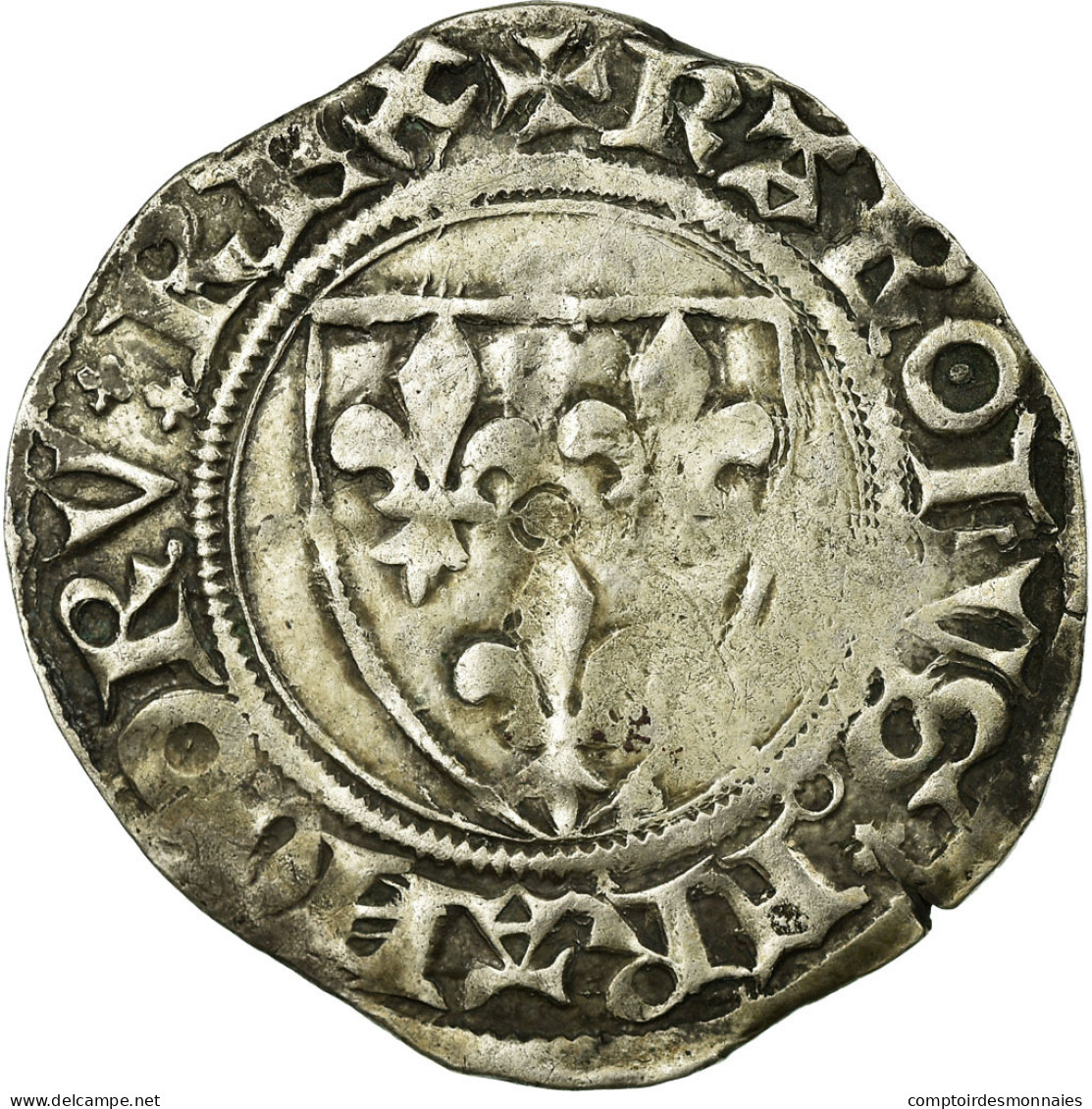 Monnaie, France, Blanc Guénar, Châlons-Sur-Marne, TB+, Argent, Duplessy:406 A - 1380-1422 Charles VI Le Fol