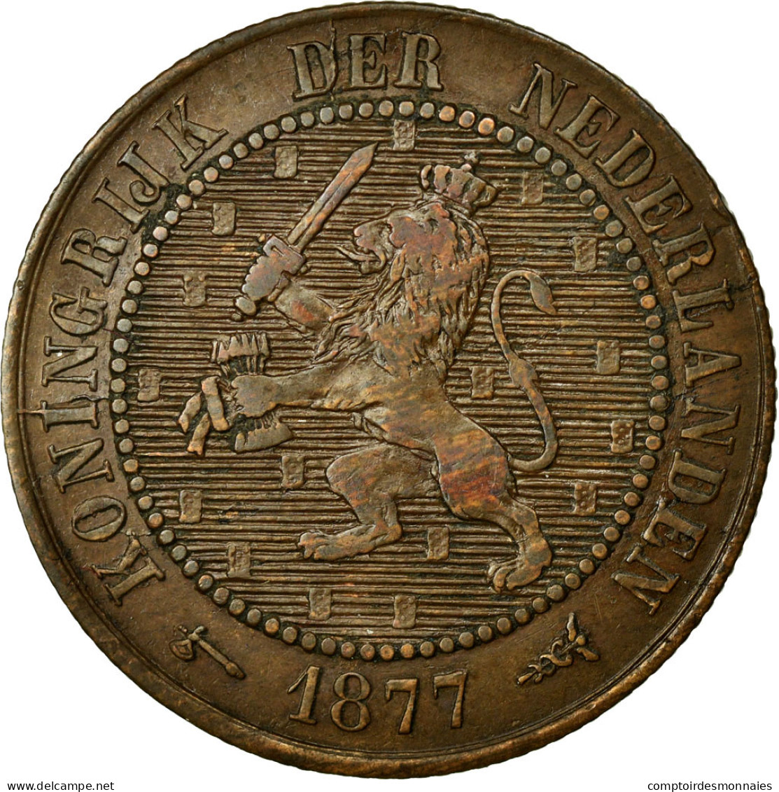 Monnaie, Pays-Bas, William III, 2-1/2 Cent, 1877, TTB+, Bronze, KM:108.1 - 1849-1890 : Willem III