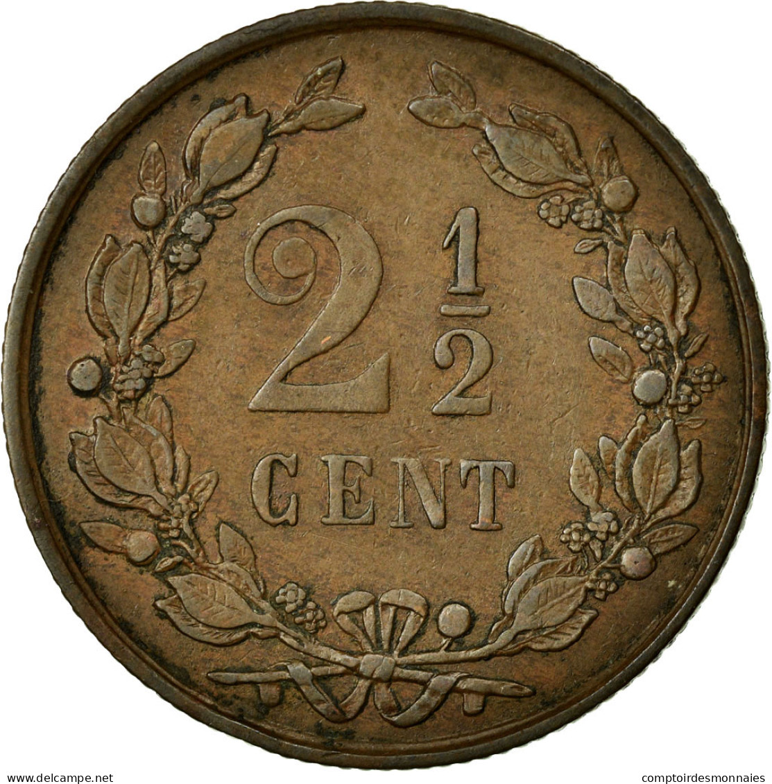 Monnaie, Pays-Bas, William III, 2-1/2 Cent, 1877, TTB+, Bronze, KM:108.1 - 1849-1890 : Willem III