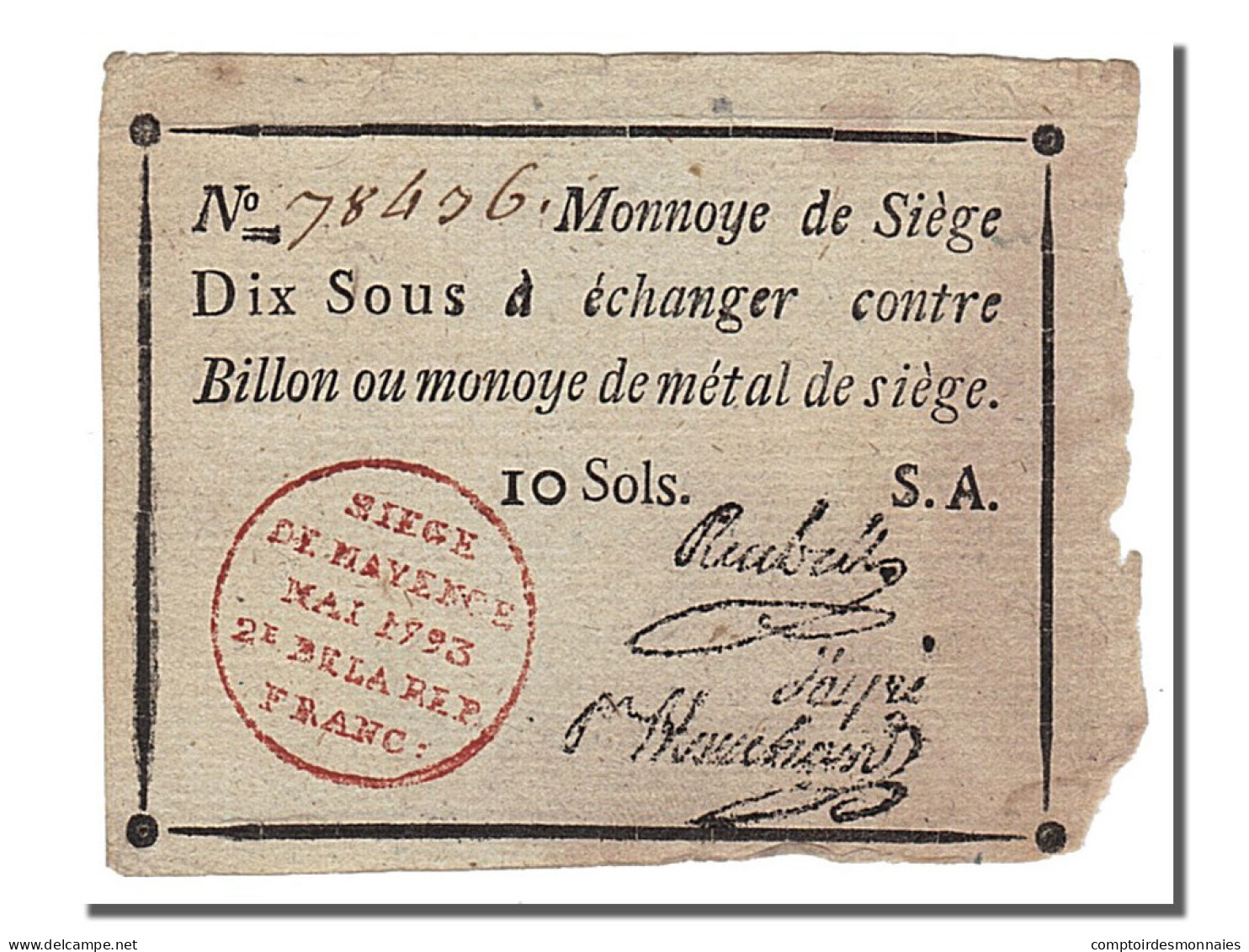 Billet, Allemagne, 10 Sous, 1793, TTB, KM:S1479a, Lafaurie:247 - Assignats & Mandats Territoriaux