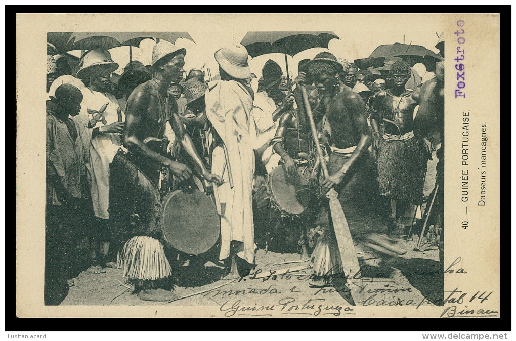 GUINÉ -BISSAU- COSTUMES -Guiné Portugaise - Danceurs Mancagnes ( Ed. D. A. Longuet Nº 40)   Carte Postale - Guinea-Bissau