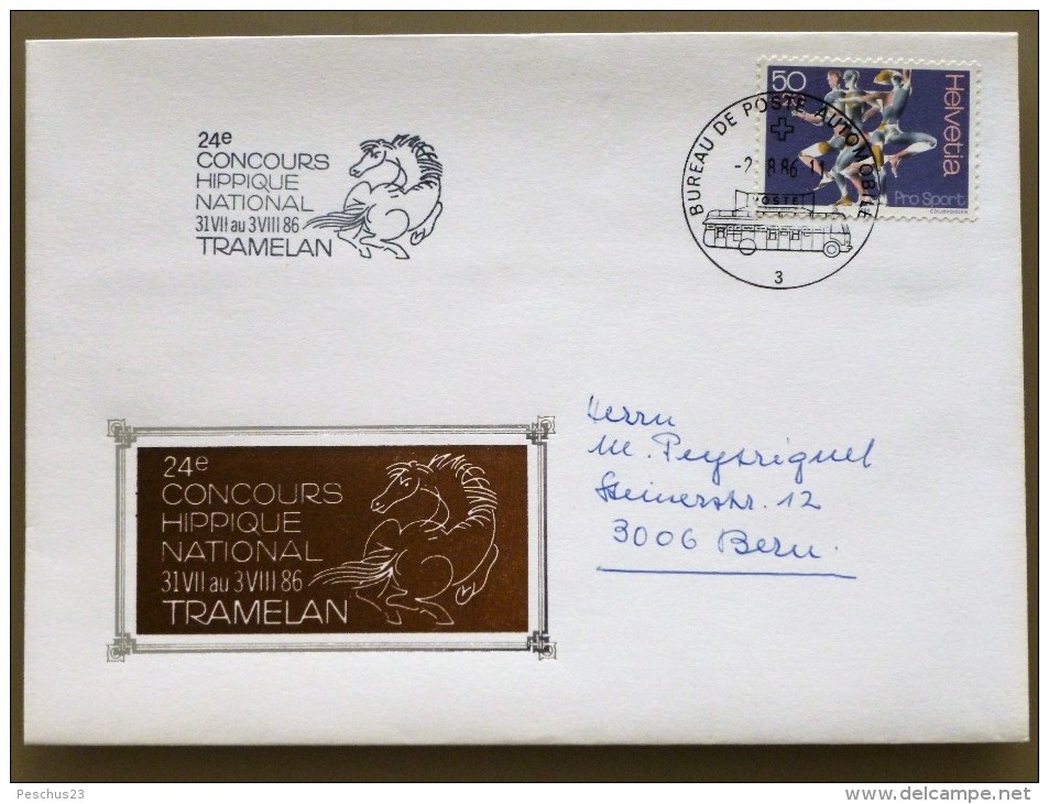 SUISSE / SCHWEIZ / SWITZERLAND // 1986, TRAMELAN, 24e CONCOURS HIPPIQUE, 2.8.86, Sonderstempel / Sonderumschlag - Marcophilie