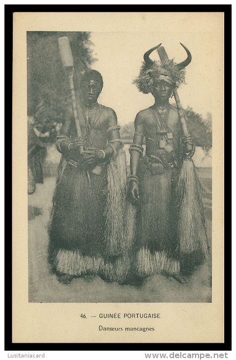 GUINÉ -BISSAU- COSTUMES -Guiné Portugaise - Danceurs Mancagnes ( Ed. D. A. Longuet Nº 46)   Carte Postale - Guinea Bissau