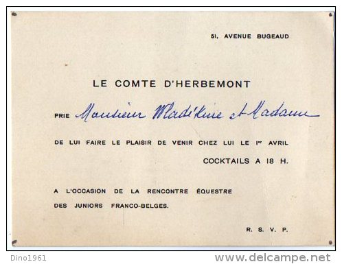 VP2733 - PARIS -  Carte D'invitation  Le Comte D'HERBEMONT - Rencontre équestre Franco - Belge - Other & Unclassified