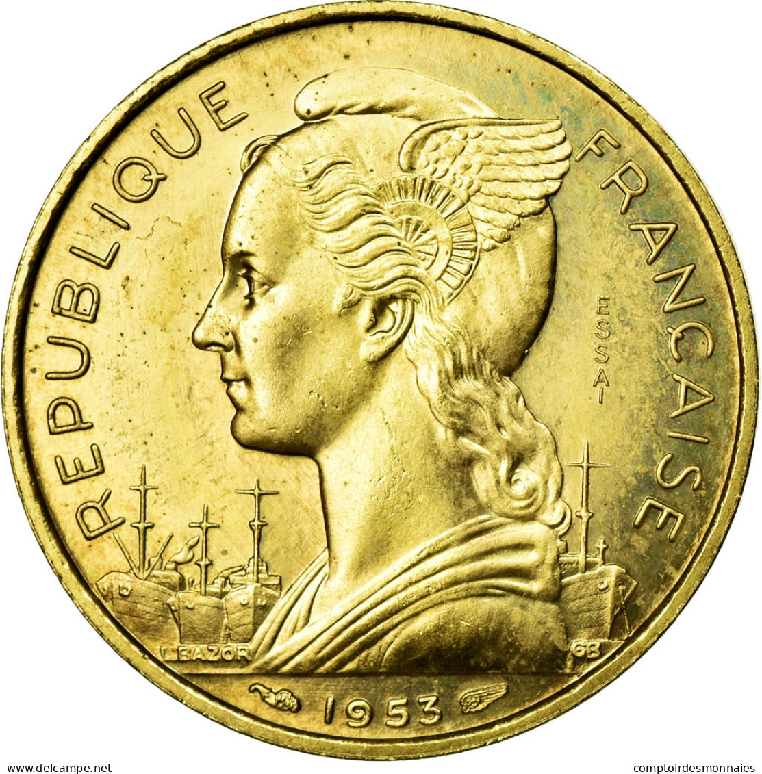 Monnaie, Madagascar, 20 Francs, 1953, Paris, FDC, Aluminum-Bronze, Lecompte:111 - Madagaskar