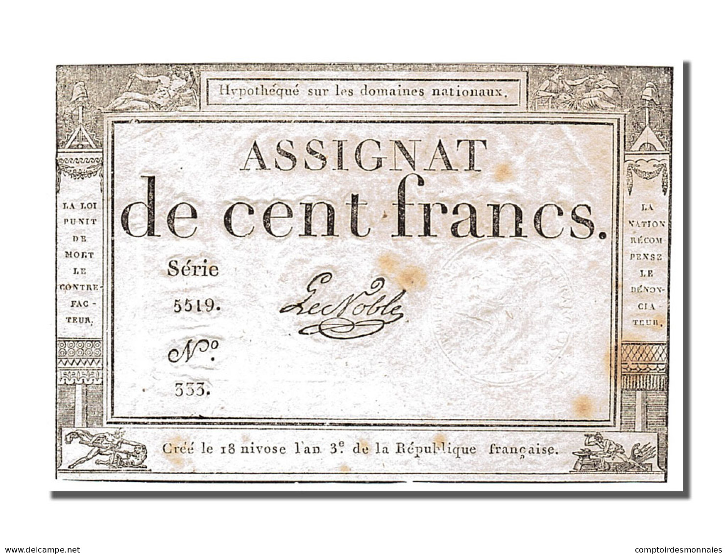 Billet, France, 100 Francs, 1795, Le Noble, TTB, KM:A78, Lafaurie:173 - Assegnati