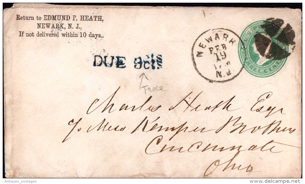 Etats Unis Newark New Jersey Taxe Cincinnati Ohio Tax Edmund F. Heath Entier Postal Three Cents - 1901-20