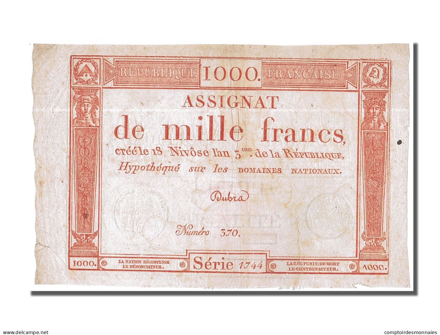 Billet, France, 1000 Francs, 1795, Dubra, TTB, KM:A80, Lafaurie:175 - Assignats