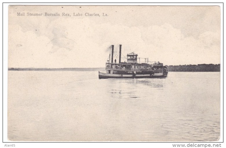 Lake Charles Louisiana, Mail Steamer 'Borealis Rex', Paddle-wheel Boat C1900s Vintage Postcard - Otros & Sin Clasificación