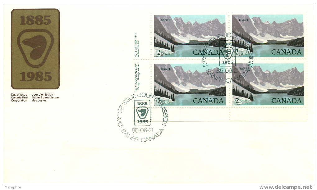 1985  Banff National Park   $2Definitive     Sc 936   Plate Block Of 4 - 1981-1990