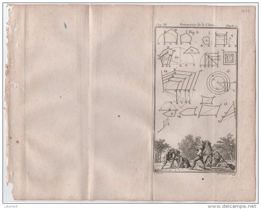 SEBASTIEN LE CLERC 1774 Né à Metz - Gravure 8X14cm 1 Feuilles 12x19 Pliée 4scans Cerf Volant Jeu De Billes? Jeux Leclerc - 1701-1800