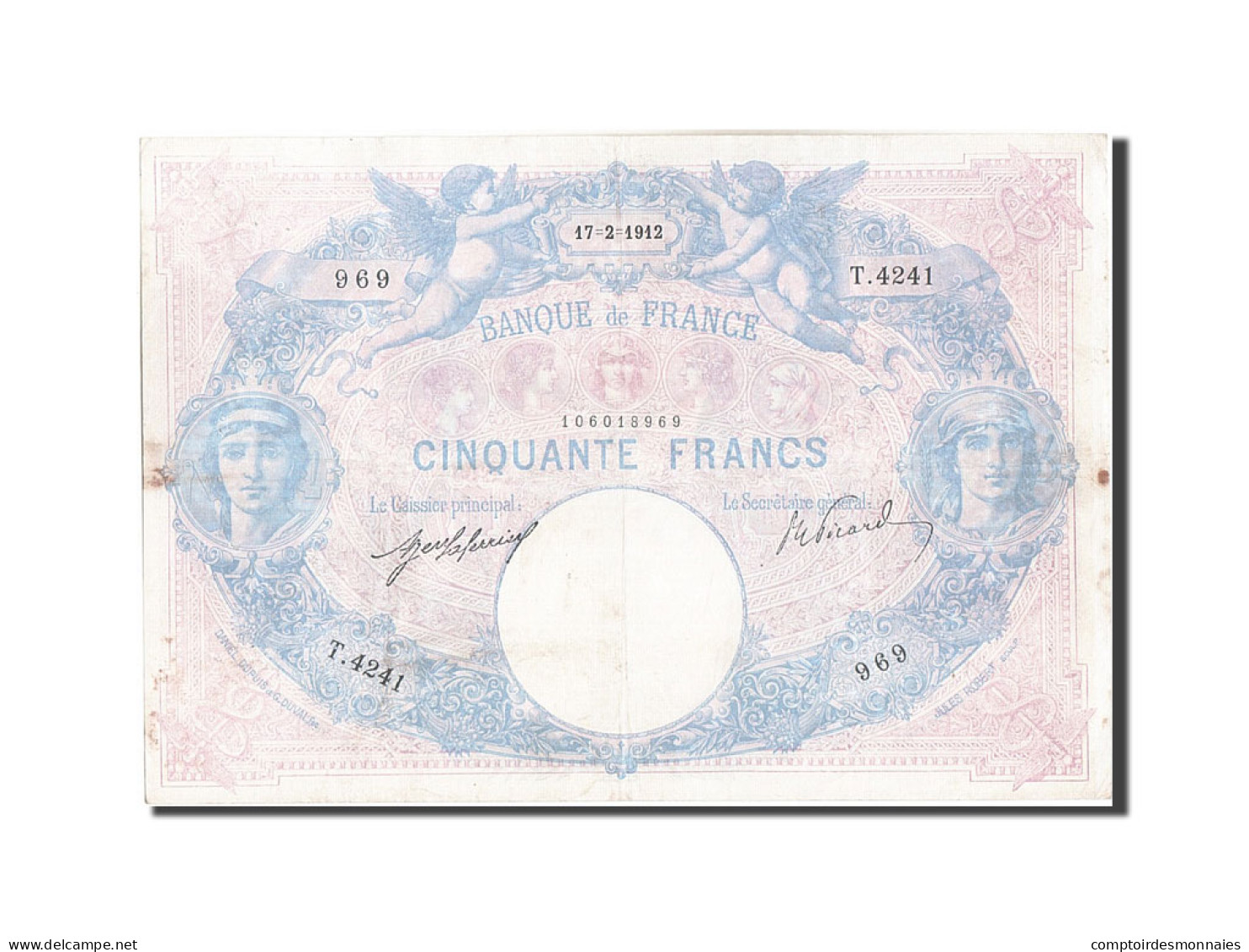 Billet, France, 50 Francs, 50 F 1889-1927 ''Bleu Et Rose'', 1912, 1912-02-17 - 50 F 1889-1927 ''Bleu Et Rose''