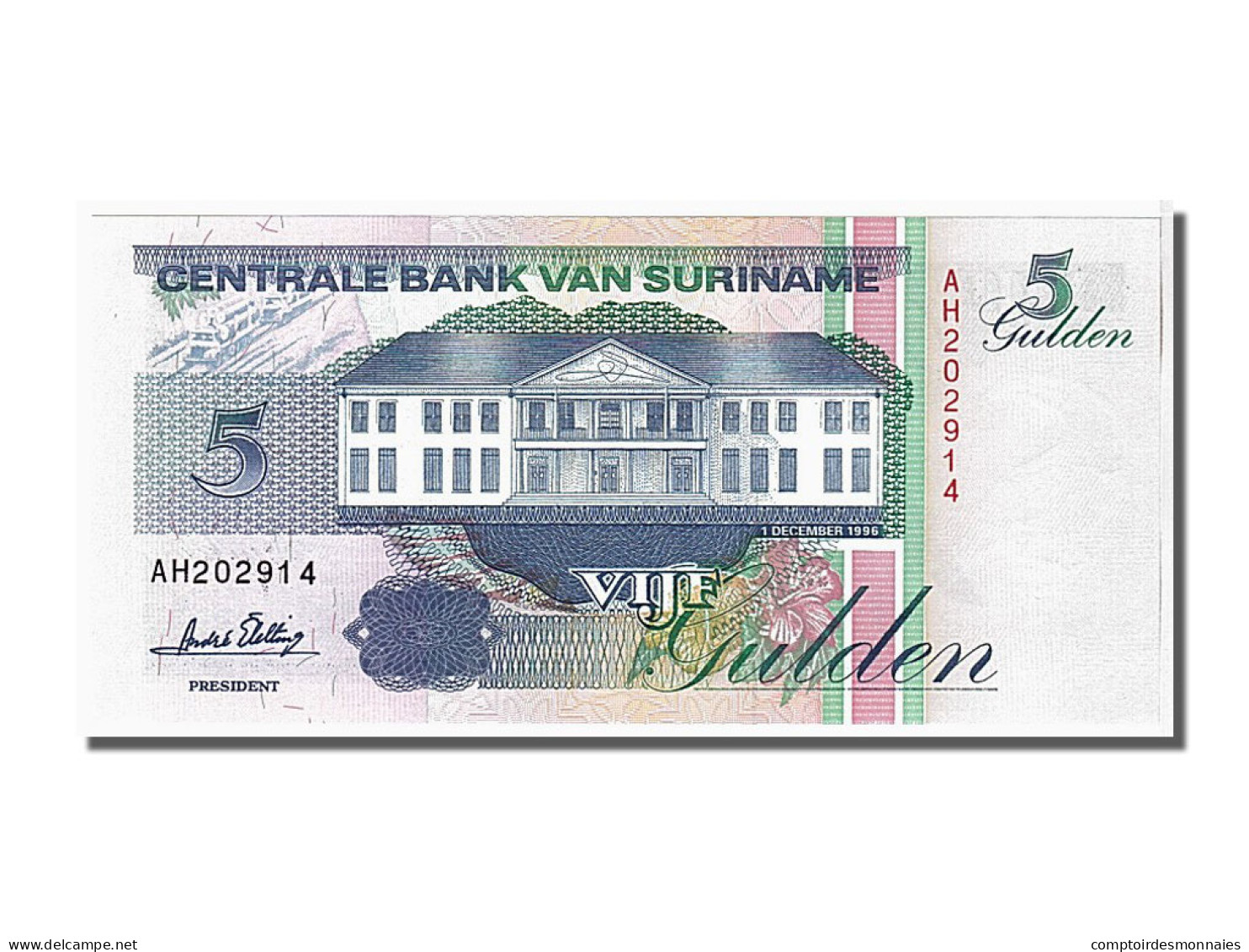 Billet, Suriname, 5 Gulden, 1996, 1996-12-01, KM:136b, NEUF - Suriname