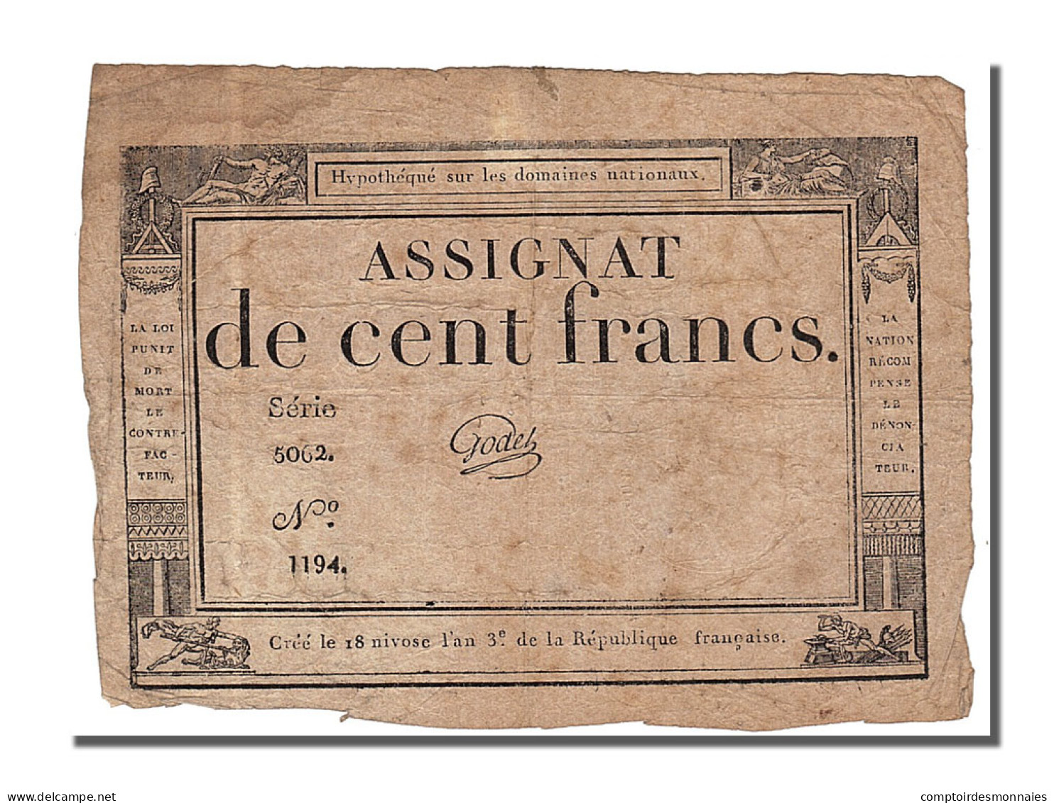 Billet, France, 100 Francs, 1795, Godet, TTB, KM:A78, Lafaurie:173 - Assignats & Mandats Territoriaux