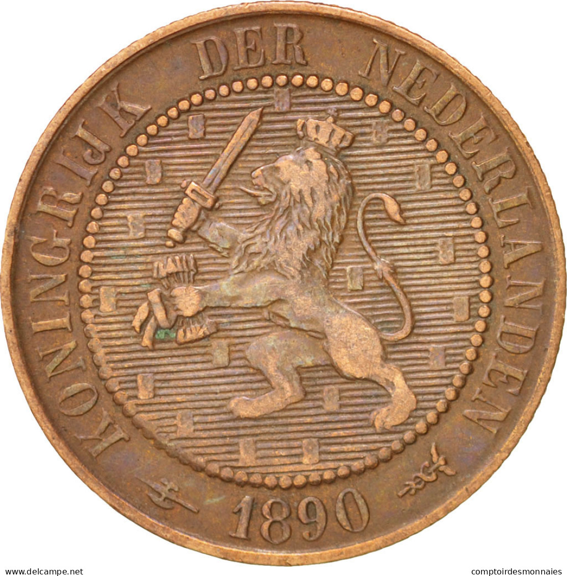 Monnaie, Pays-Bas, Wilhelmina I, 2-1/2 Cent, 1890, TTB, Bronze, KM:108.2 - 2.5 Centavos