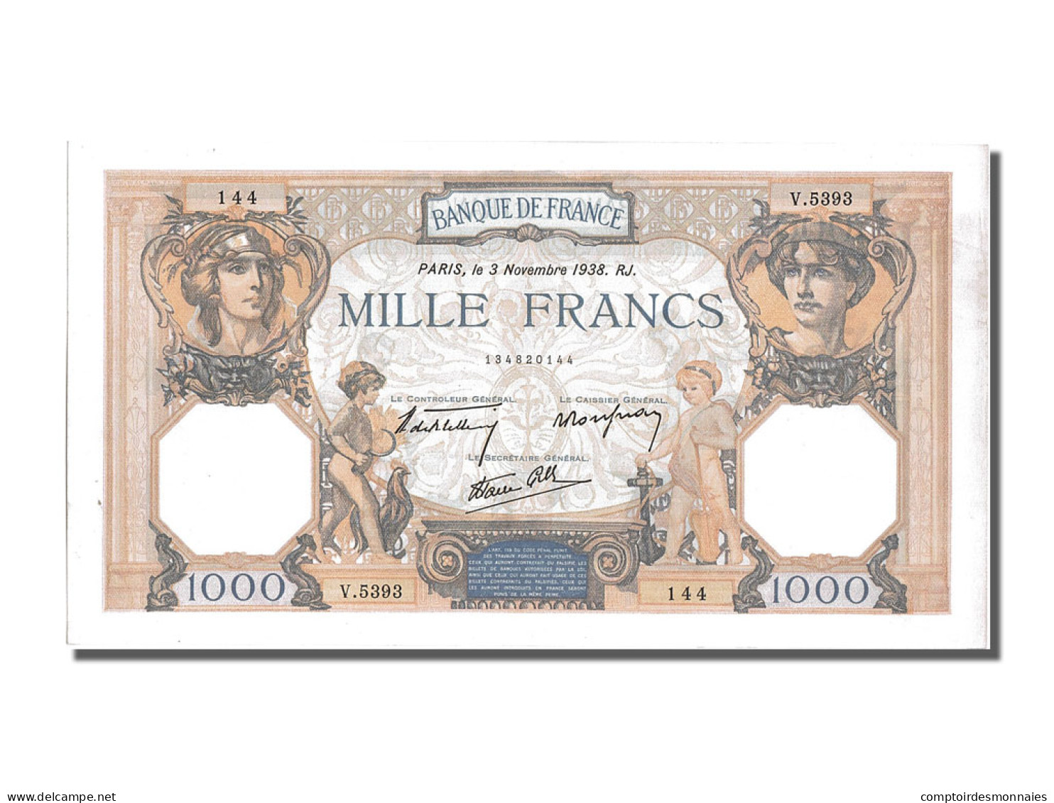 Billet, France, 500 Francs, 1 000 F 1927-1940 ''Cérès Et Mercure'', 1938 - 1 000 F 1927-1940 ''Cérès Et Mercure''