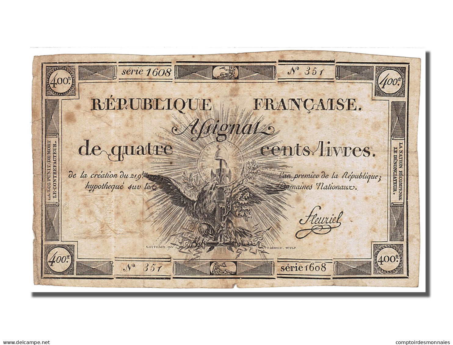 Billet, France, 400 Livres, 1792, Fleuriel, TTB, KM:A73, Lafaurie:163 - Assegnati