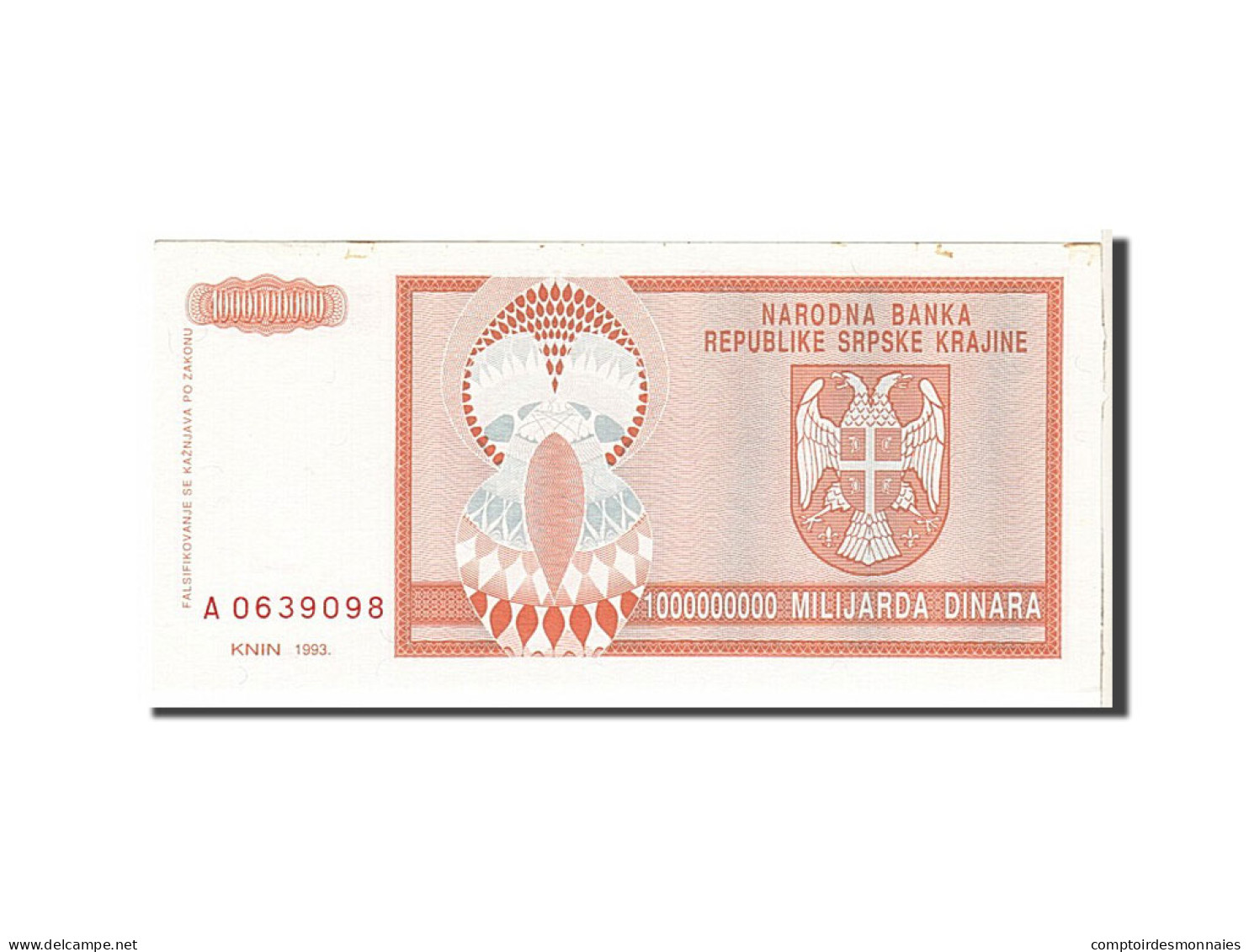 Billet, Croatie, 1 Milliard Dinara, 1993, KM:R17a, SPL - Croatia