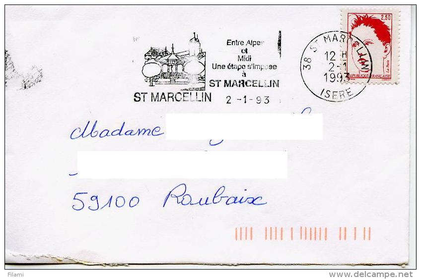 Bicentenaire Proclamation De La République,&OElig;uvre De Martial Raysse 2.50 Seul Sur Lettre,flamme St Marcellin,Isère - 1961-....