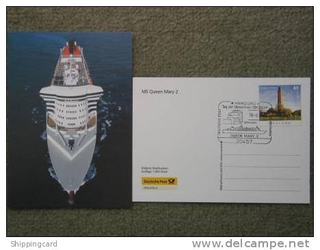 CUNARD QUEEN MARY 2 (QM2) - QM2 DAY HAMBURG HANDSTAMP 2010 ON GERMAN POST OFFICE CARD, AERIAL VIEW - Dampfer