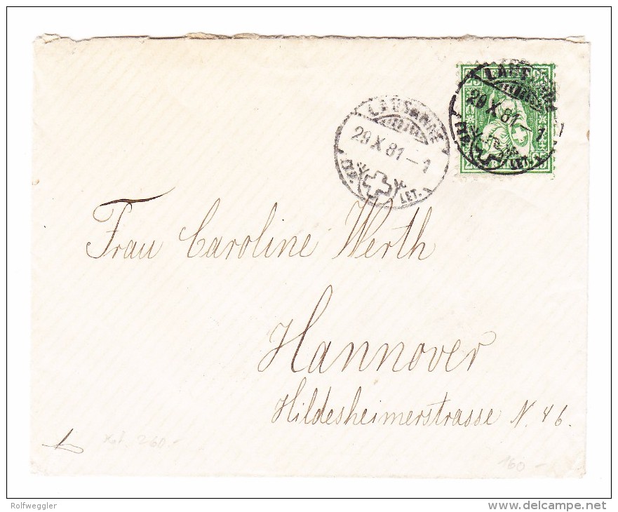 Lausanne 29.10.1881 25Rp Sitzende Helvetia Mi#41 Auf Brief Nach Hannover Befund Marchand - Lettres & Documents