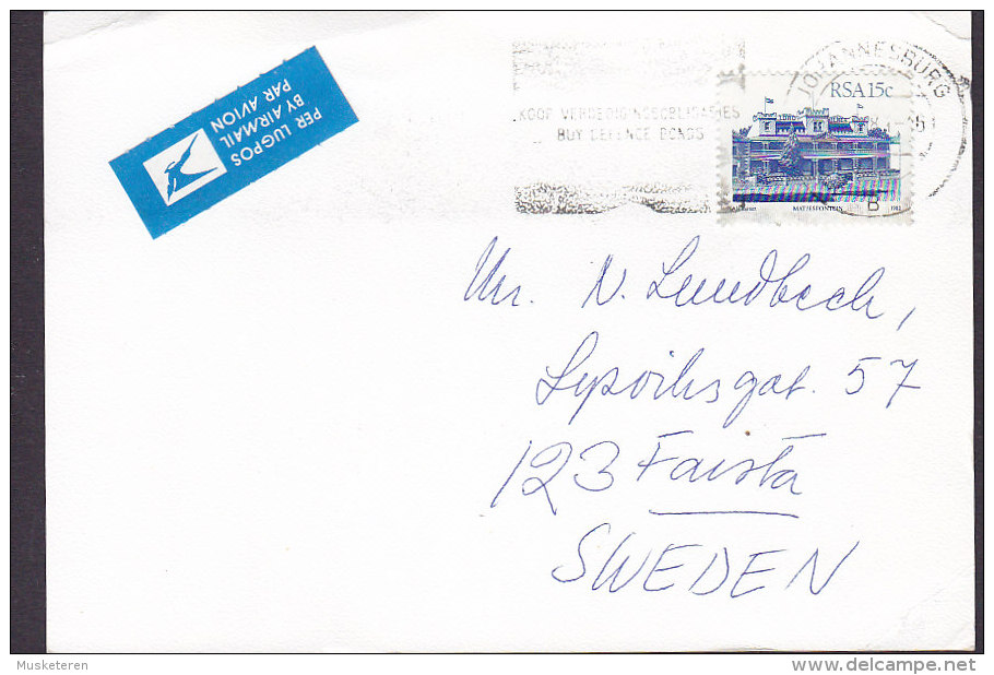 South Africa PER LUGPOS Air Mail Par Avion Label JOHANNESBURG 1983 Card Karte Sweden (2 Scans) - Luchtpost