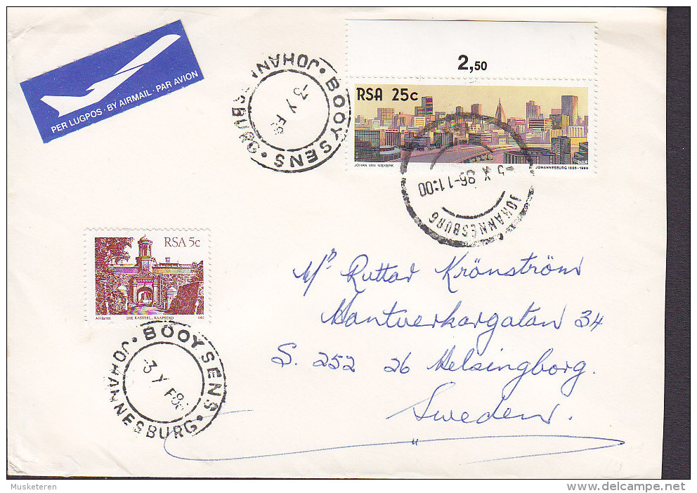 South Africa LUGPOS Air Mail Par Avion Label BOOYSENS & JOHANNESBURG Cds. 1986 Cover Brief Johannesburg Stamp W. Margin - Poste Aérienne