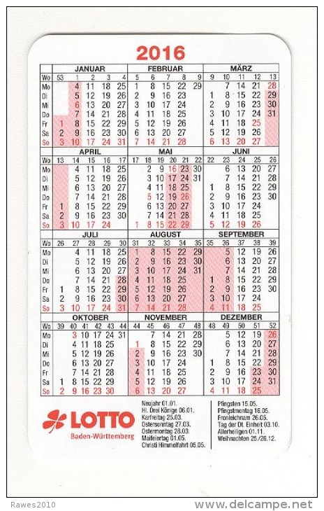 BRD Taschenkalender 2016 Lotto Baden-Württemberg Kleeblatt - Kalender