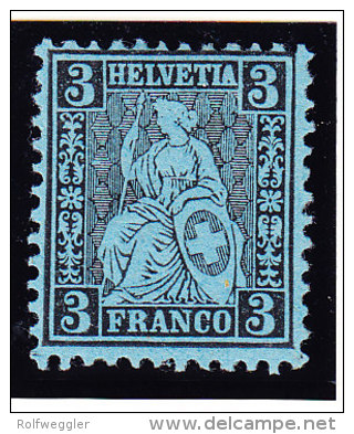 Sitzende Helvetia Probedruck 3 C. Auf Blauem Papier  #29.8.1 - Neufs