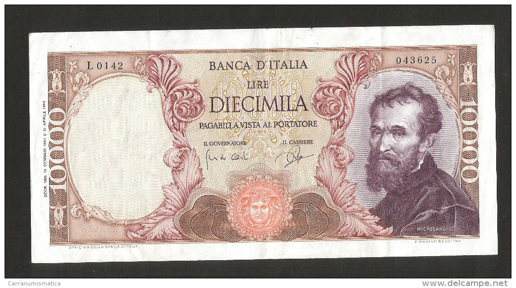 ITALIA - 10000 Lire MICHELANGELO (Firme: Carli / Ripa - Decr. 14/01/1964) - 10.000 Lire