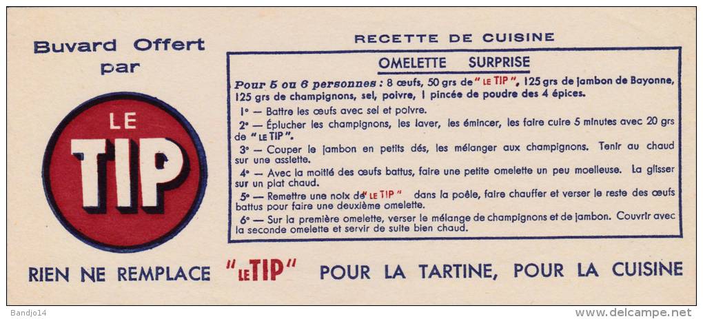 Le Tip  (margarine ?) Recette De Cuisine  - Format  9 X 21 Cm - Alimentaire