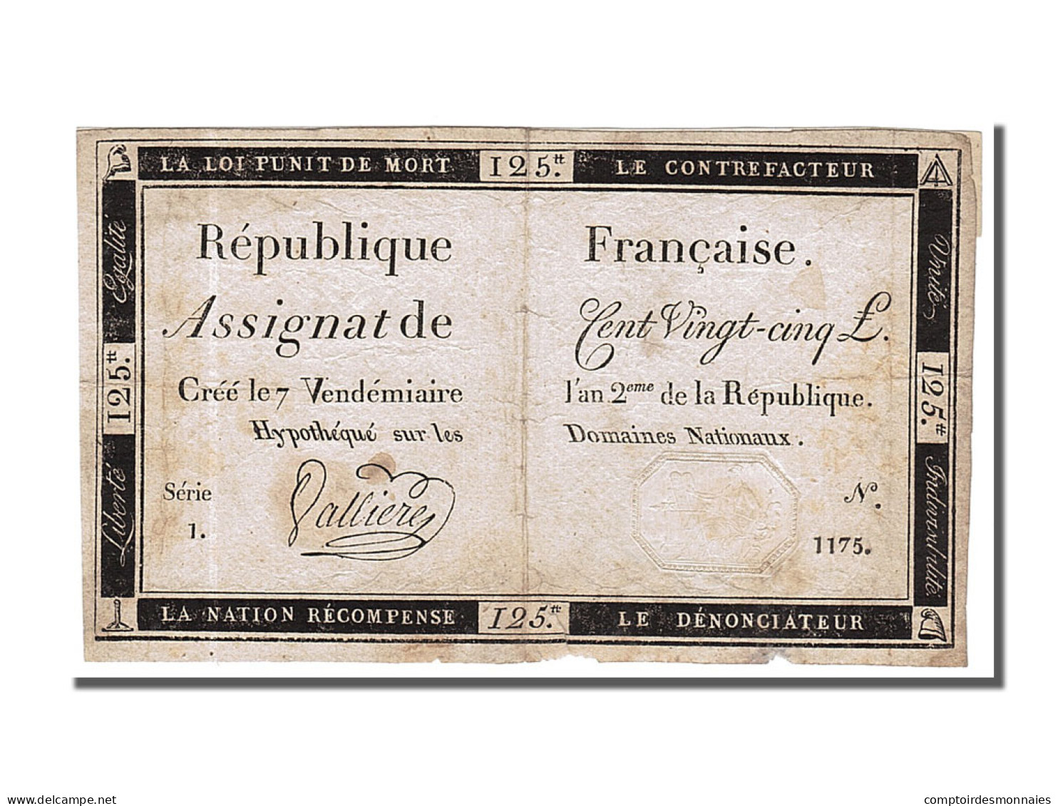 Billet, France, 125 Livres, 1793, Valliere, TTB, KM:A74, Lafaurie:169 - Assegnati