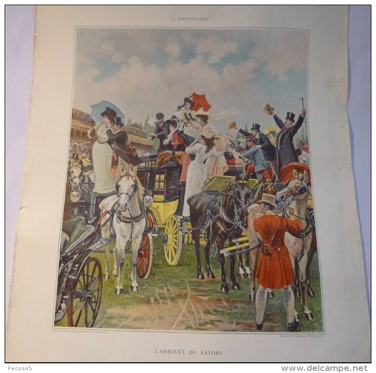 Estampe : "L'arrivée Du Favori" (G. Wertheimer). Le Figaro Illustré 1894. - Reiten