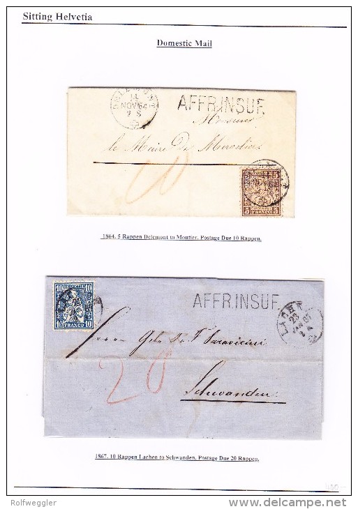 Lot Von 2 Briefe 1864.11.14 Delemont Nach Moutier Und 1867.1.23 Lachen Nach Schwanden Mit 10 Und 20Rp Taxiert - Oblitérés