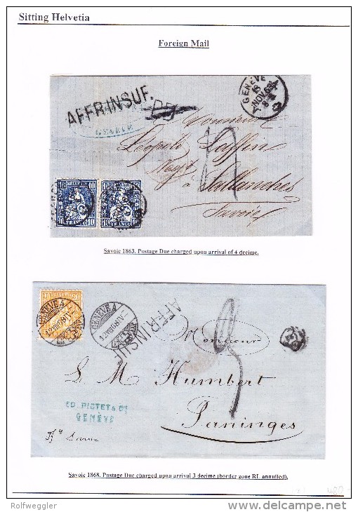 Lot Von 2 Briefe 1863.11.18 Und 1868.8.12 Genève Mit 20Rp Oder 2x10Rp Sitzende Beide In Frankreich Taxiert - Lettres & Documents