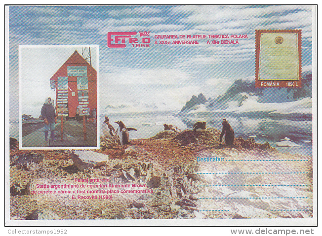 36544- ALMIRANTE BROWN ANTARCTIC RESEARCH STATION, COVER STATIONERY, 1998, ROMANIA - Onderzoeksstations