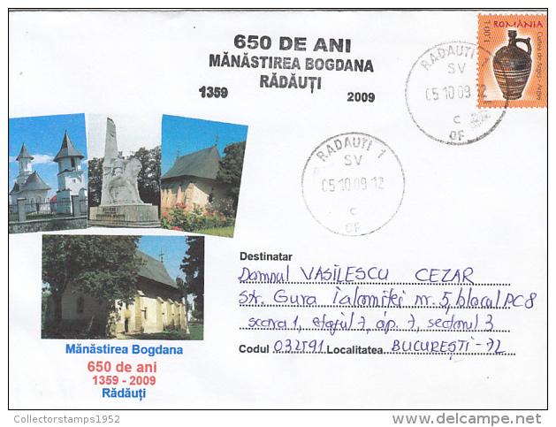 36621- RADAUTI- BOGDANA MONASTERY, SPECIAL COVER, 2009, ROMANIA - Abbayes & Monastères