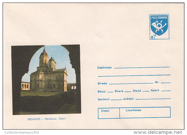 36623- TARGOVISTE- DEALU MONASTERY, COVER STATIONERY, 1990, ROMANIA - Abbeys & Monasteries